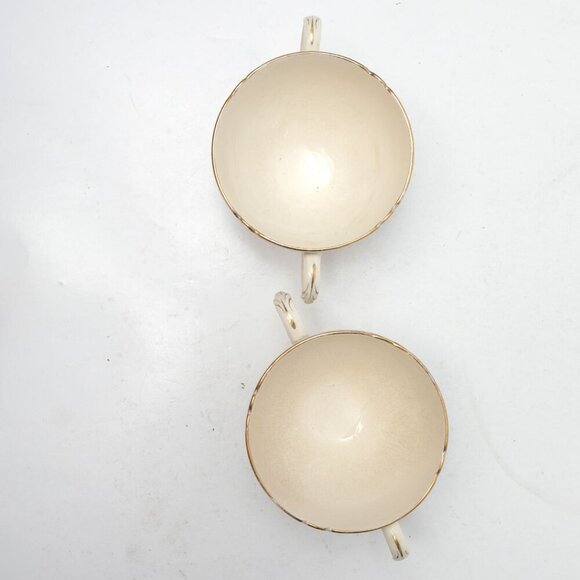 Vintage Royal Cauldon Floral Footed Bullion Cups Double Handles Cream Red Gold - Picture 6 of 7